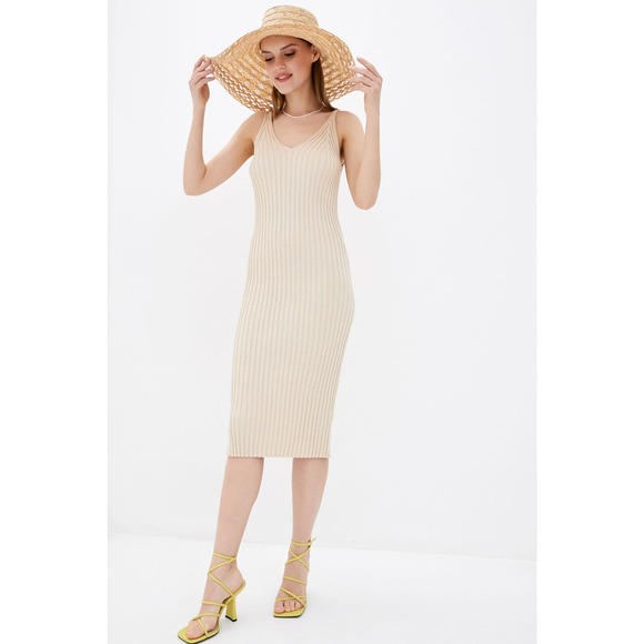 DASTI Nude Long Sleeve Bodycon Dress for Women - Knit Vestidos De Moda Long - Picture 1 of 6